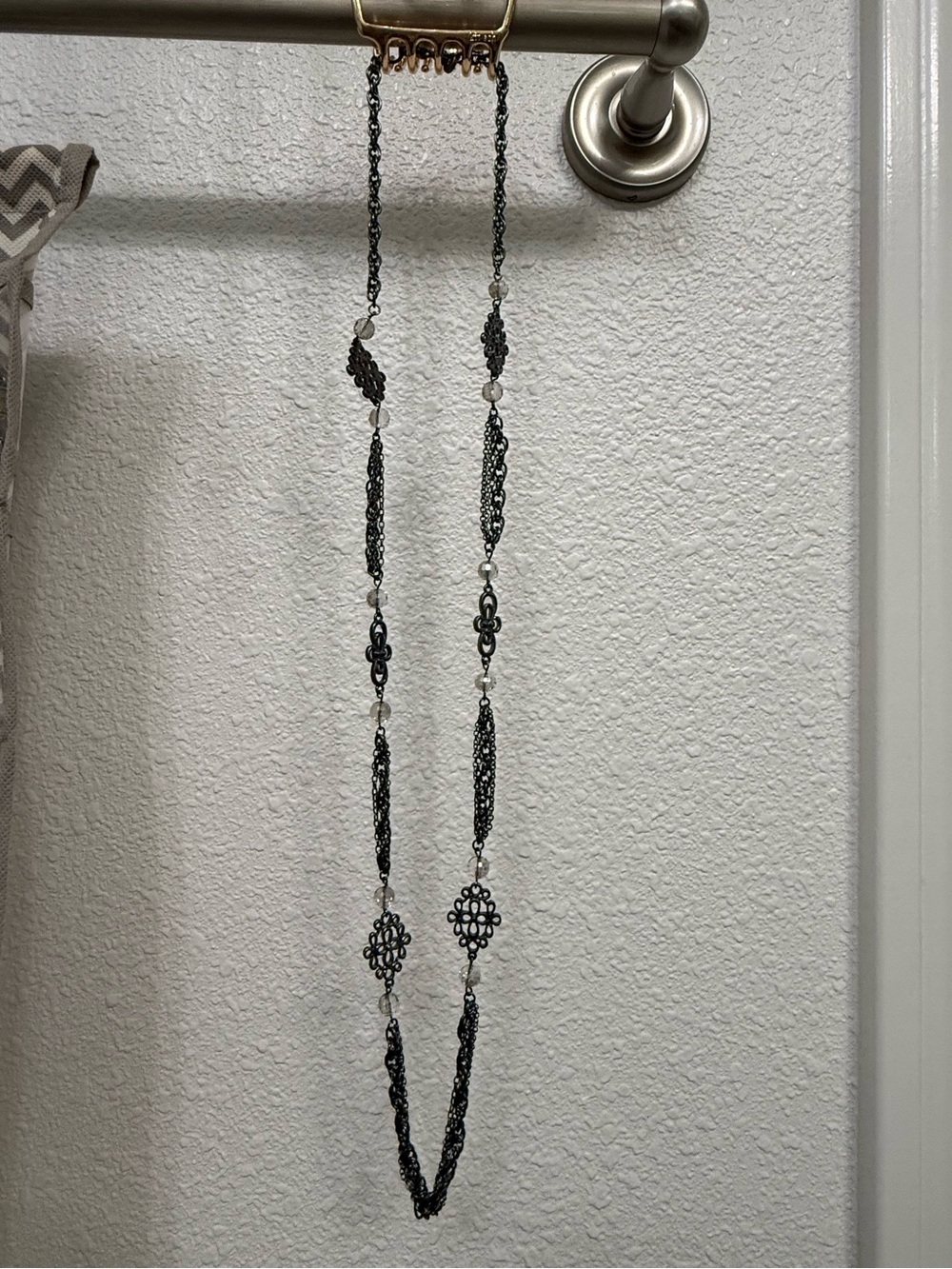 Long Black Filigree Beaded Necklace